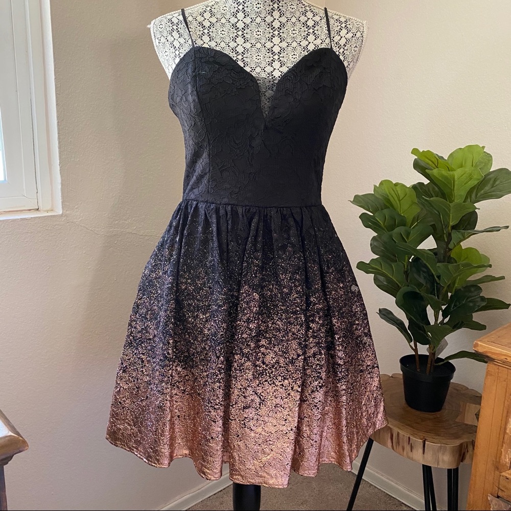 Windsor Black and Rose Gold Ombré Glitter Dress